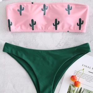 Cactus print strapless swimsuit